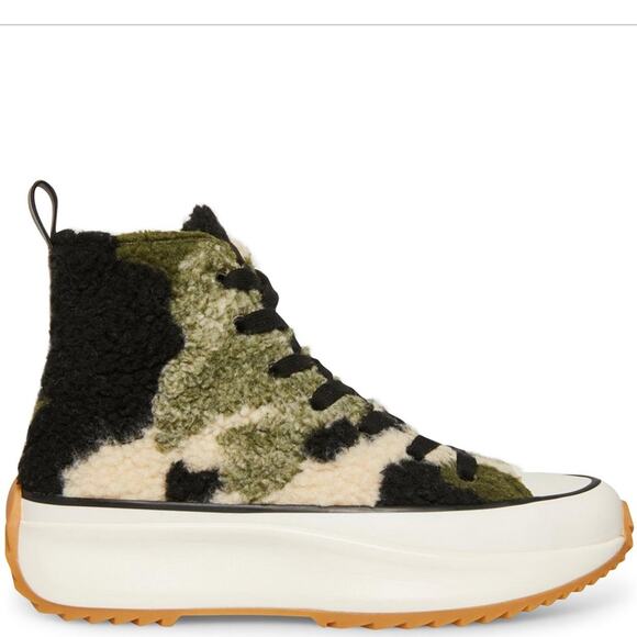 NEW Steve Madden Sneakers Platform Camo Shearling High Top Women Size 6.5 - Picture 2 of 6